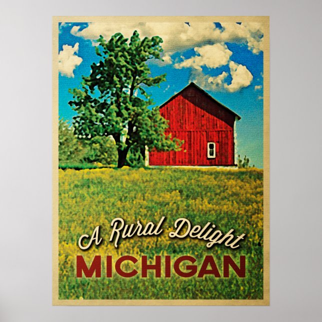 Póster Barn Rojo de Michigan Country (Frente)