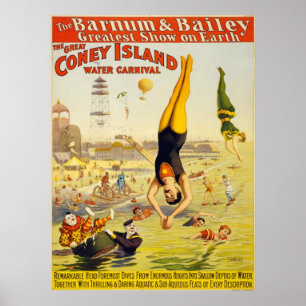Póster Barnum y carnaval del agua de Bailey Coney Island