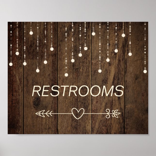 Póster Barnwood Fairy Lights Rótulo de baño con flecha iz (Frente)