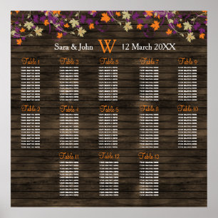 Póster Barnwood Plan de banquetes de boda de ciruela rúst
