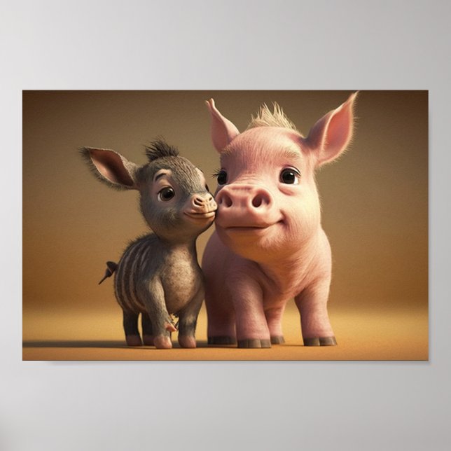 Póster Barnyard Friends Series - Burro y lechón (Frente)