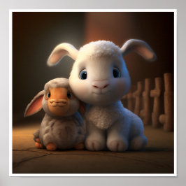 Póster Barnyard Friends Series - Conejo y Cordero