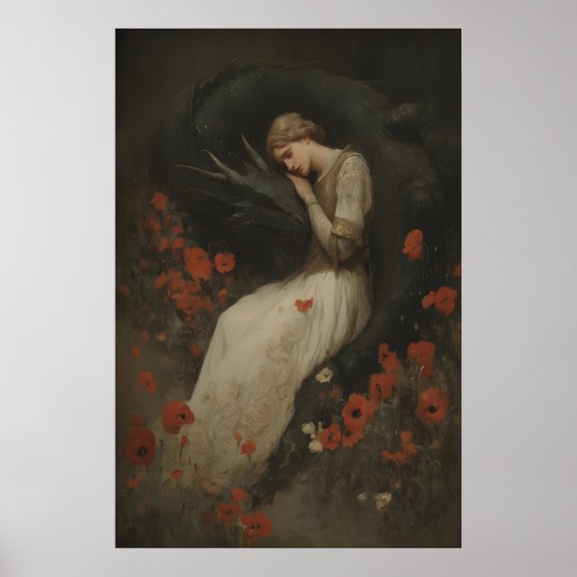 Póster Baroque Fantasy Dragon Print, Gothic Romantic (Frente)