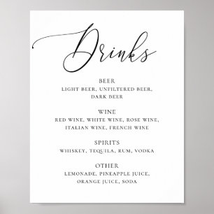 Póster Barra de bebidas de boda elegante en blanco y negr