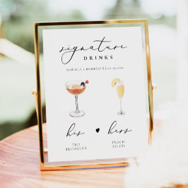 Póster Barra de Boda de bebidas con caligrafía de EVELYN