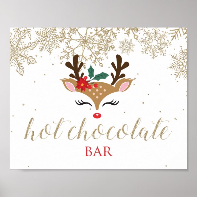 Póster Barra de Chocolate Caliente Reno de Navidad Dorado (Frente)
