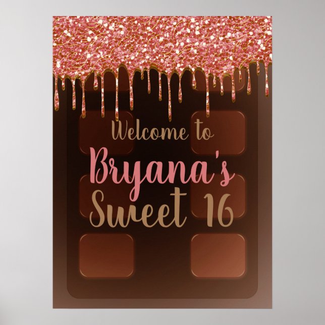 Póster Barra de Chocolate con Brillo Rosa y Goteo Dulce 1 (Frente)