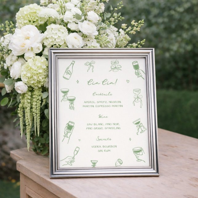 Póster Barra de Cin Cin Verde Dibujada a Mano para Boda (Subido por el creador)