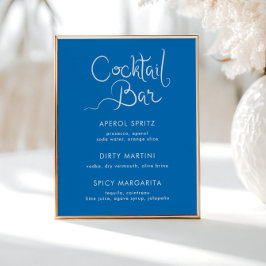 Póster Barra de cócteles azul con la mano de la mano dibu