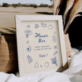 Póster Barra de Flor Dibujada a Mano Azul Fuera del Merca