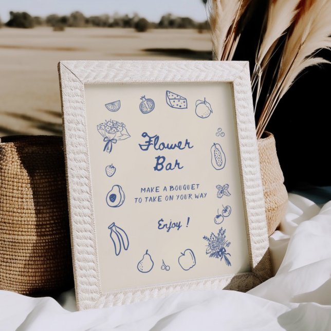 Póster Barra de Flor Dibujada a Mano Azul Fuera del Merca (Subido por el creador)