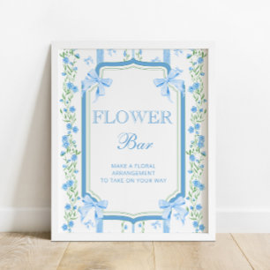 Póster Barra de flores Baby Shower Boy Bow azul