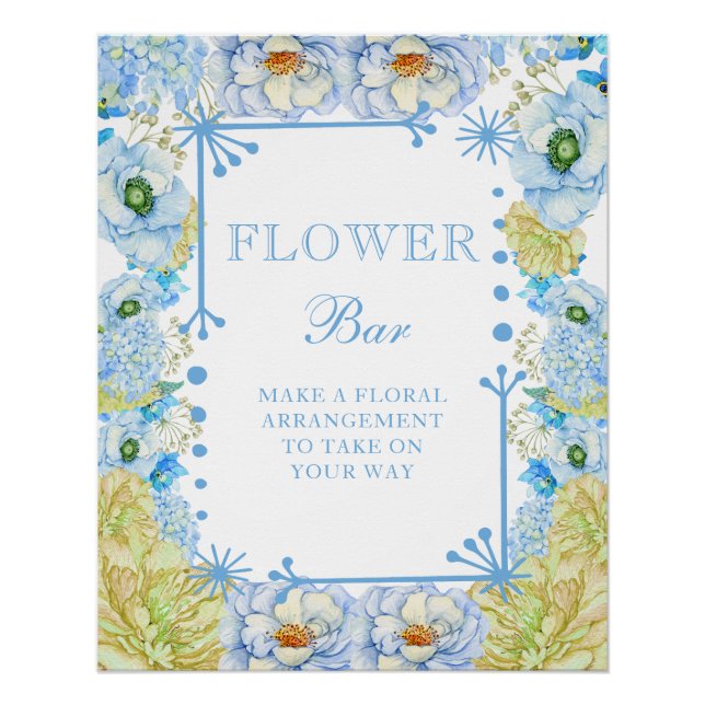 Póster Barra de flores Baby Shower Boy Bow azul (Anverso)