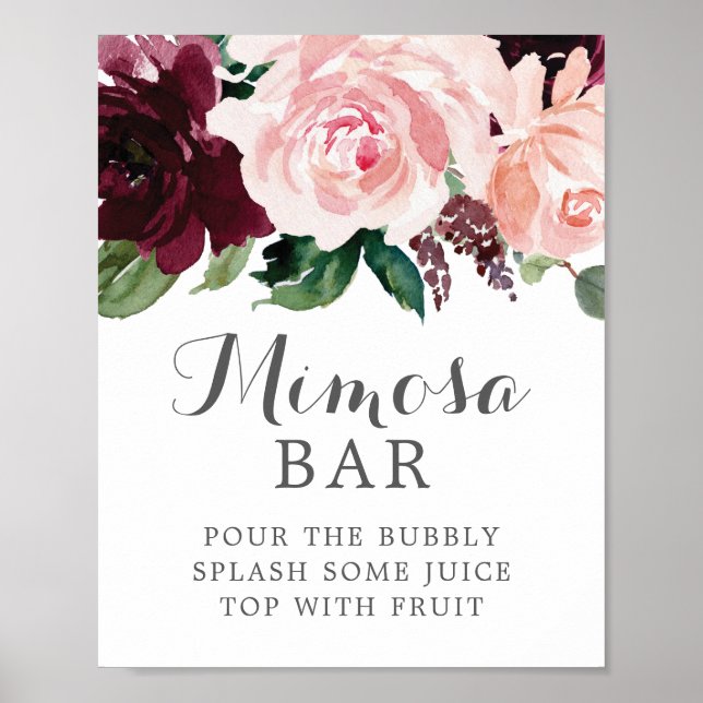 Póster Barra de Mimosa de Burgundy Rosado (Editable) Letr (Frente)