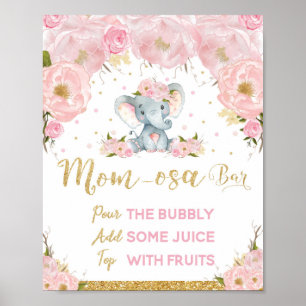 Póster Barra de Mom-osa de Elefante Floral Rosa para Baby