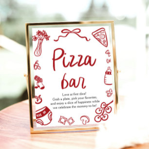Póster Barra de Pizza Rojo Italiano Dibujado a Mano para 