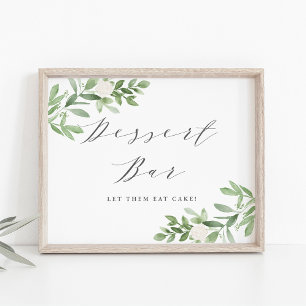 Póster Barra de Postres de Bodas con Verdor y Flores Blan