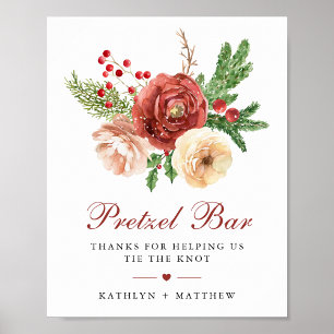 Póster Barra de Pretzels de Boda con Rama de Pino Floral