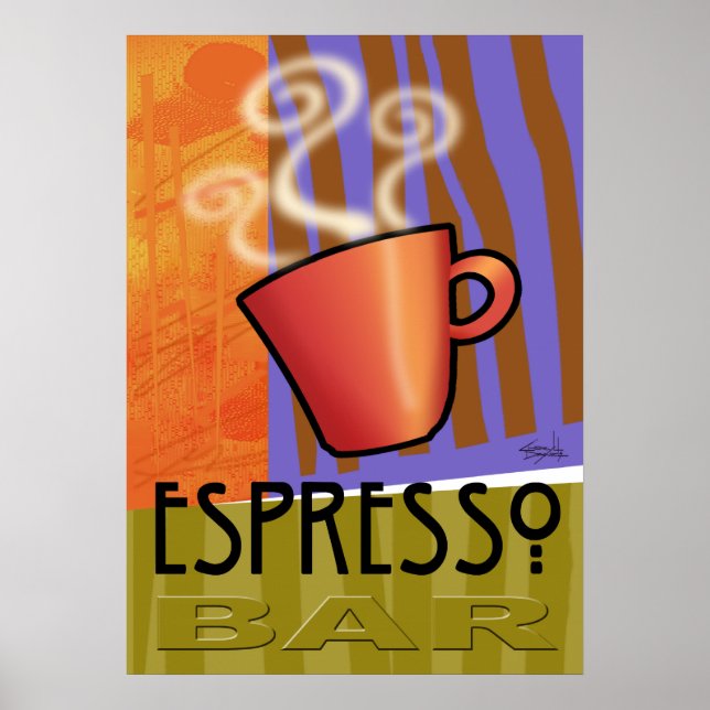Póster Barra Espresso | verde oliva lila naranja (Frente)