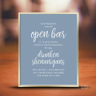 Póster Barra Libre de Boda Rústica, Travesuras Borrachas