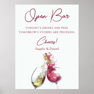 Póster Barra Libre Vino Tinto y Blanco Elegante Boda de B