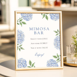 Póster Barra Mimosa Clásica con Borde de Hortensias Azule