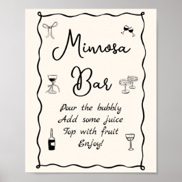 Póster Barra Mimosa de ducha de novia dibujada a mano neg