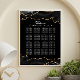 Póster Barra personalizado Mitzvah Black Gold Agate (gráf