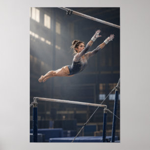 Póster Barras Asimétricas Gimnasia Gimnasta Femenina Vuel