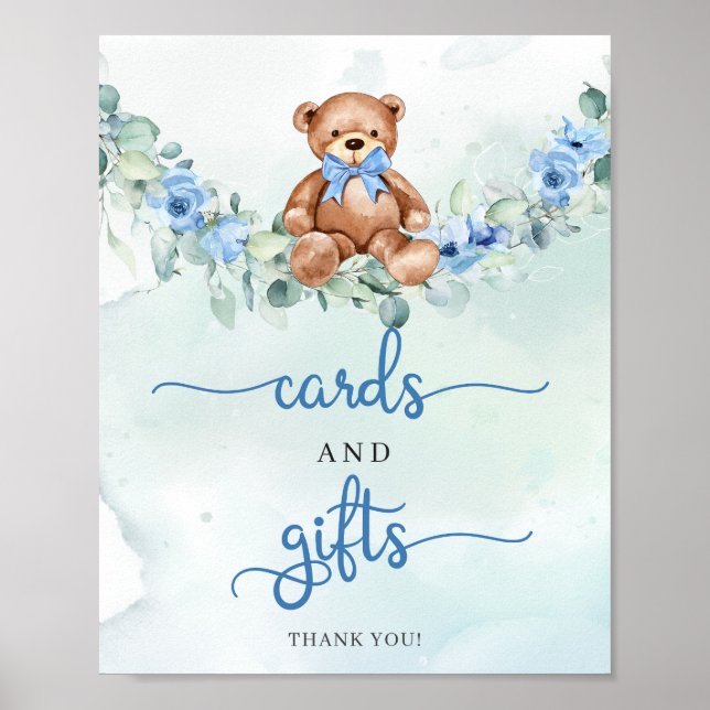 Póster Barras de oso de peluche lindo, tarjetas florales  (Frente)