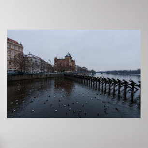 Póster Barrera de madera de Praga en el río Vltava