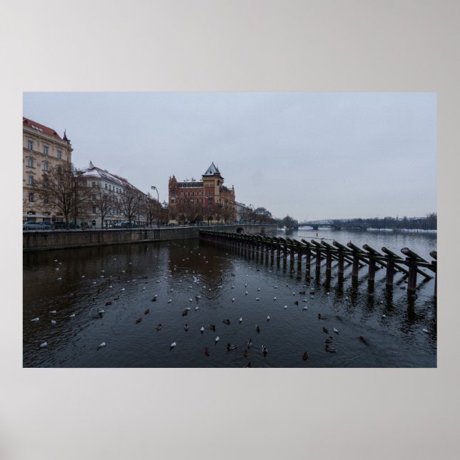 Póster Barrera de madera de Praga en el río Vltava (Frente)