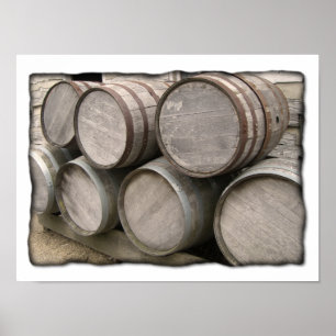 Póster Barriles de madera rústicos