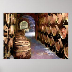 Póster Barriles de vino en la bodega
