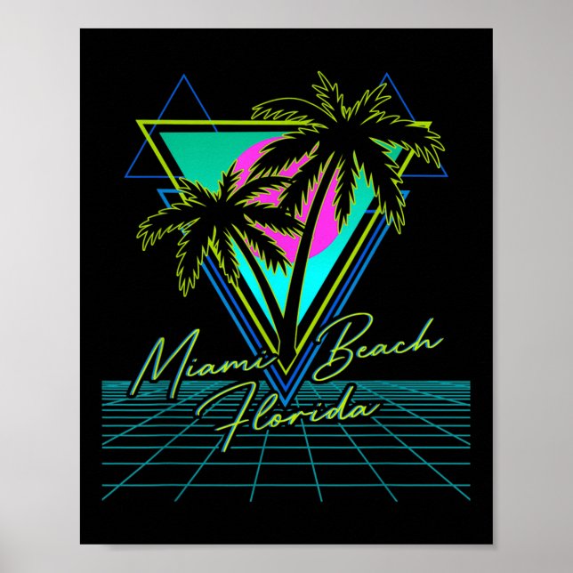 Póster Barrio de vaporwave de Miami Beach Florida Retro 8 (Frente)