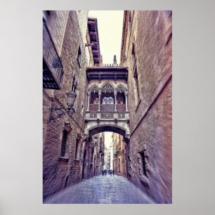 Póster Barrio gótico en Barcelona, España