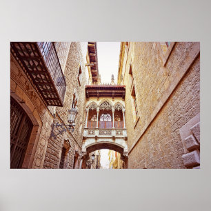 Póster Barrio gótico en Barcelona, España