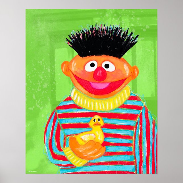 Póster Barrio Sésamo | Ernie con duckie de caucho (Frente)