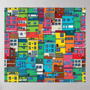 Póster Barrio urbano brasileño: fondo colorido.