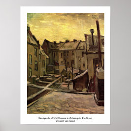 Póster Barrios de casas antiguas en Amberes en la nieve