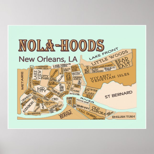 Póster Barrios de Nueva Orleans, NOLA-HOODS (Frente)