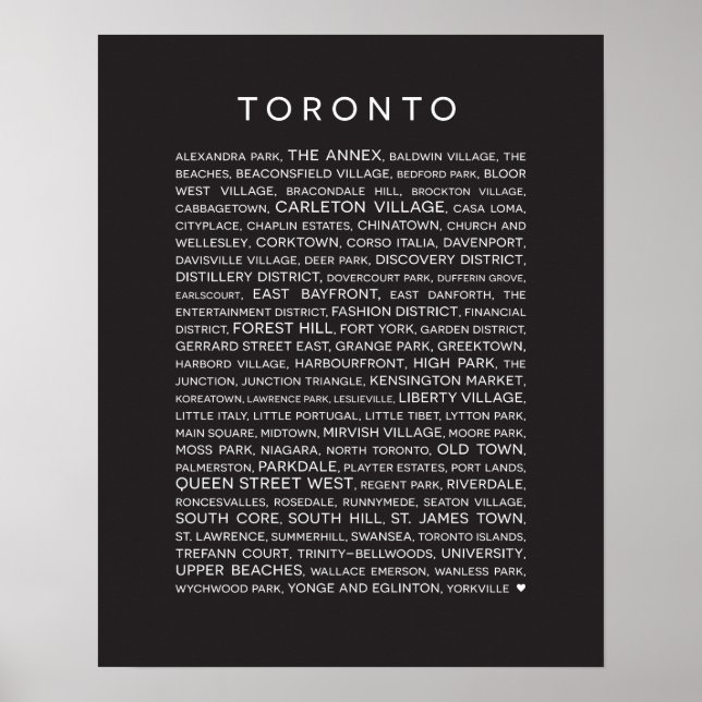 Póster Barrios del Poster de Toronto - blanco y negro (Frente)