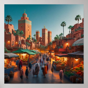 Póster Barrios encantadores de Marrakech, Marruecos