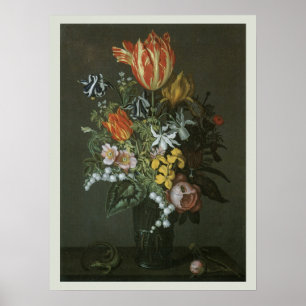 Póster Barroco Antiguo, Flores de Bodegón Floral en Jarró
