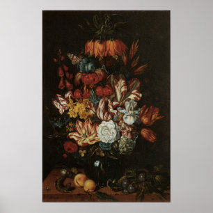 Póster Barroco Antiguo, Flores de Bodegón Floral en Jarró