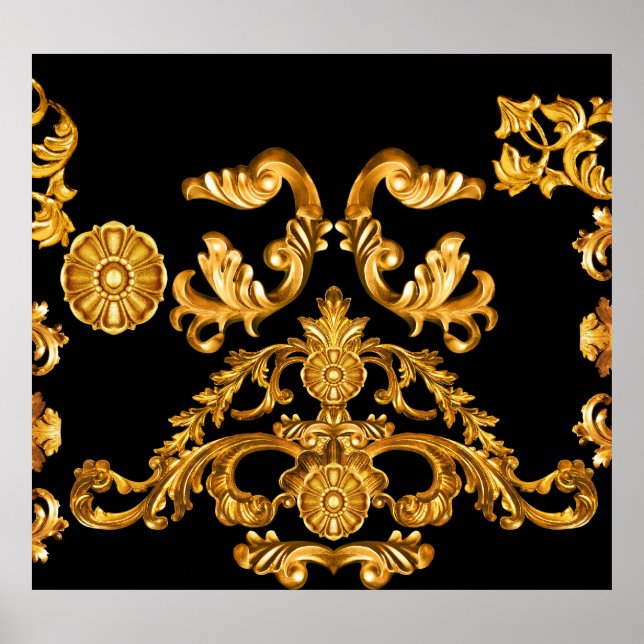 Póster Barroco dorado, elementos ornamentales. (Frente)