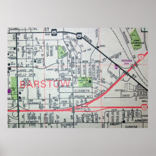 Póster Barstow, Poster de mapa de cosechas de CA