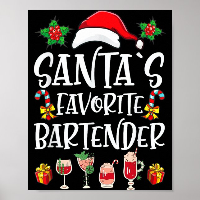 Póster Bartender Xmas Gift Santa's Favorite Bartender Chr (Frente)