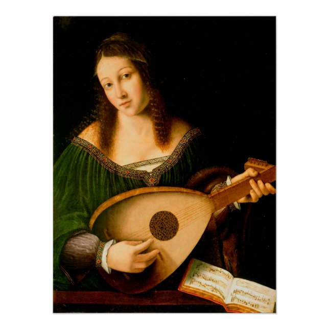 Póster Bartolomeo Veneto Lady jugando a retrato de Lute (Anverso)