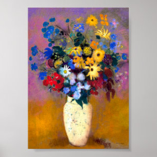 Póster Base blanca con flores Odilon Redon